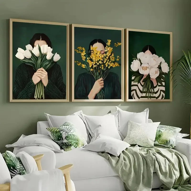 Quadro Decorativo Figuras Verdes Abstratas — Arte Minimalista para Sala