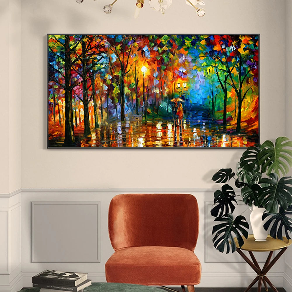 Quadro Decorativo Jardim Chuvoso Colorido — Arte de Paisagem Abstrata para Sala e Quarto