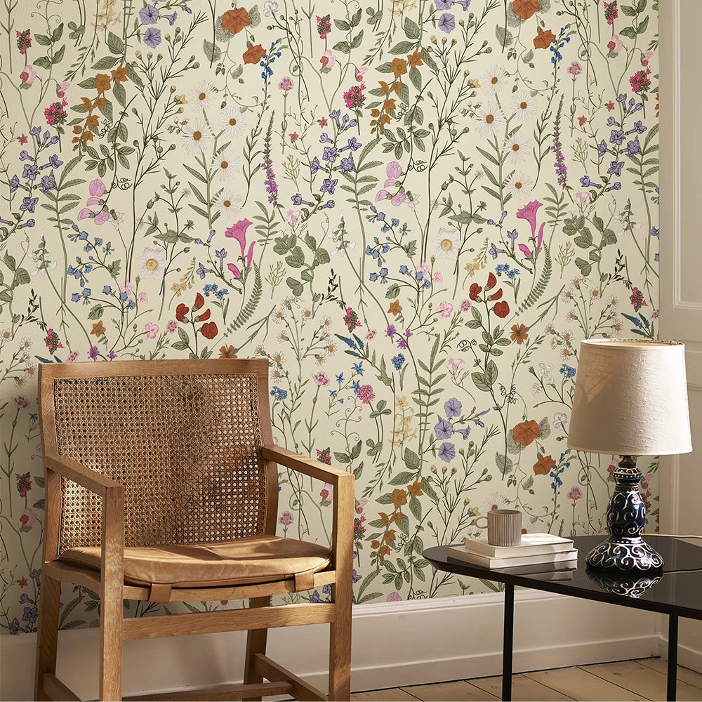 Papel de Parede Floral Amarelo Claro PVC Autocolante — Para Cozinha, Banheiro e Móveis