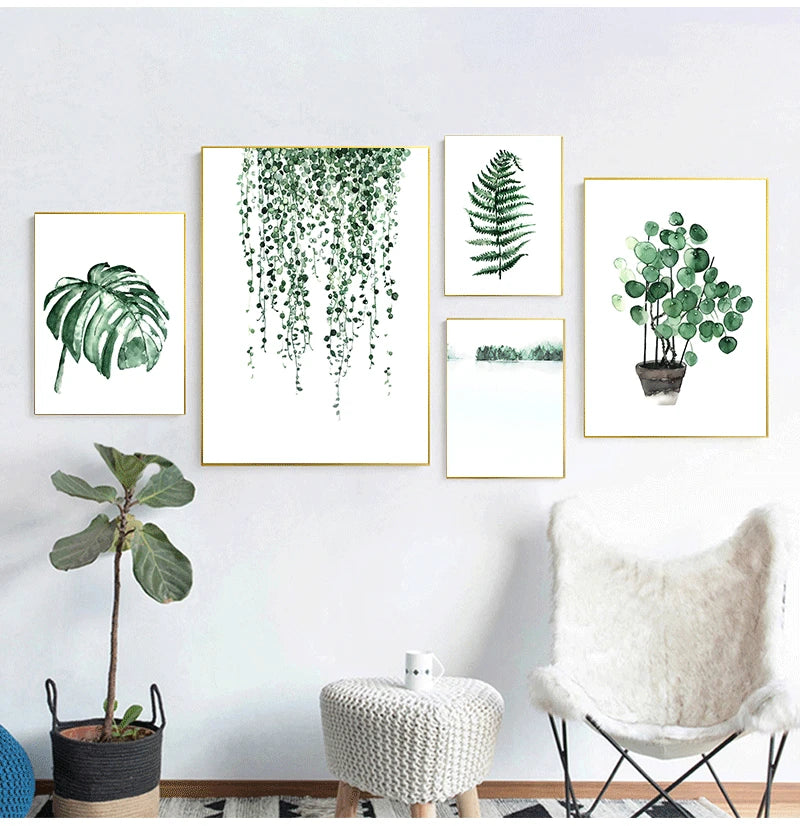 Quadro Decorativo Plantas Tropicais Folhas Verdes — Arte Escandinava Moderna para Sala