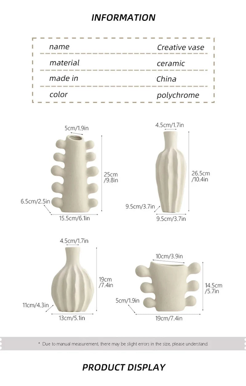 Vaso Cerâmica Sem Esmalte CAPIRON — Branco Boho Nórdico para Flores Secas e Casamento