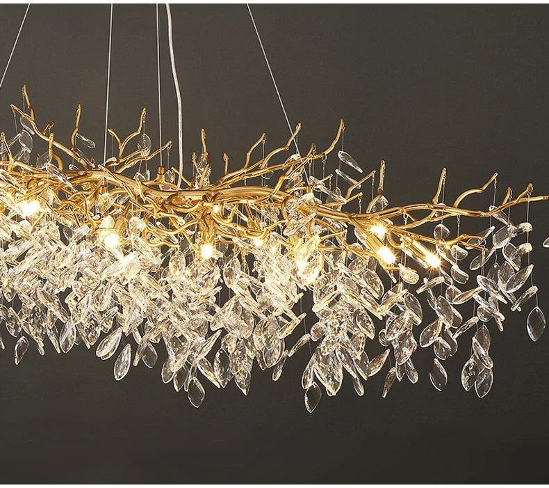 Lustre de Cristal Dourado LED — Pendente de Luxo para Sala
