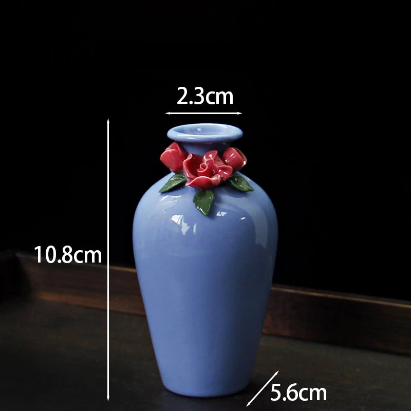 Vaso Decorativo de Cerâmica Pintado à Mão — Mini Vaso com Flores Secas para Mesa