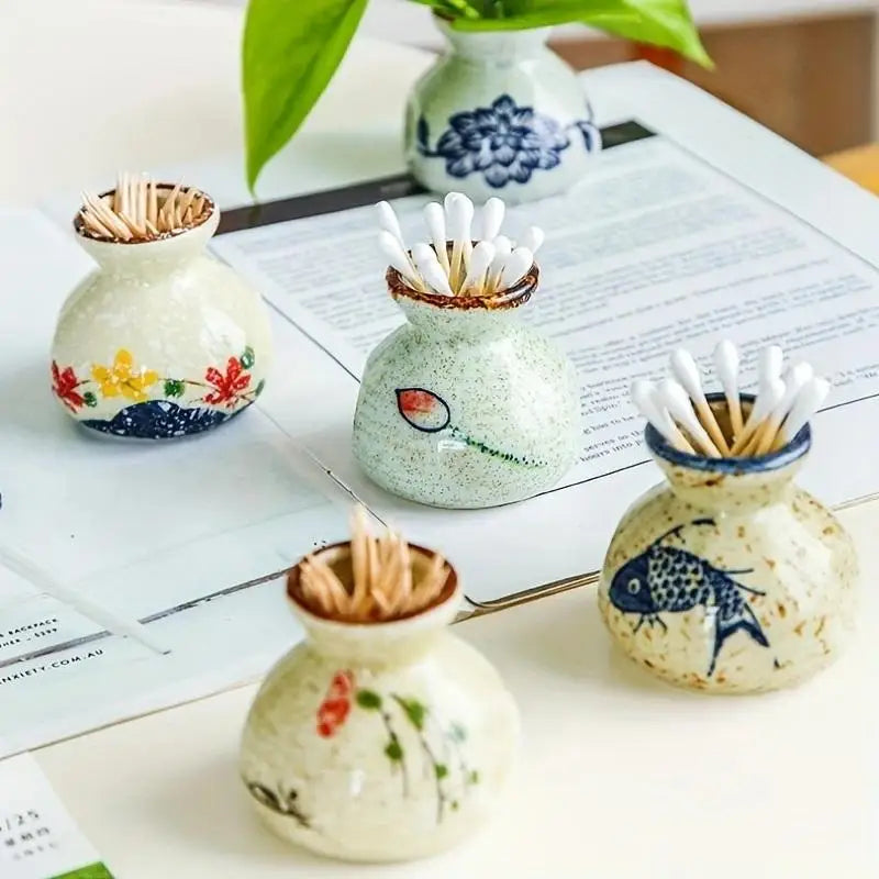 Vaso Cerâmica Mini Chinês Retrô — Porta-Palito e Porta-Hastes Decorativo