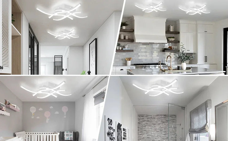 Luminária de Teto LED Ondulada Embutida — 3 Tons de Luz para Sala, Quarto e Corredor