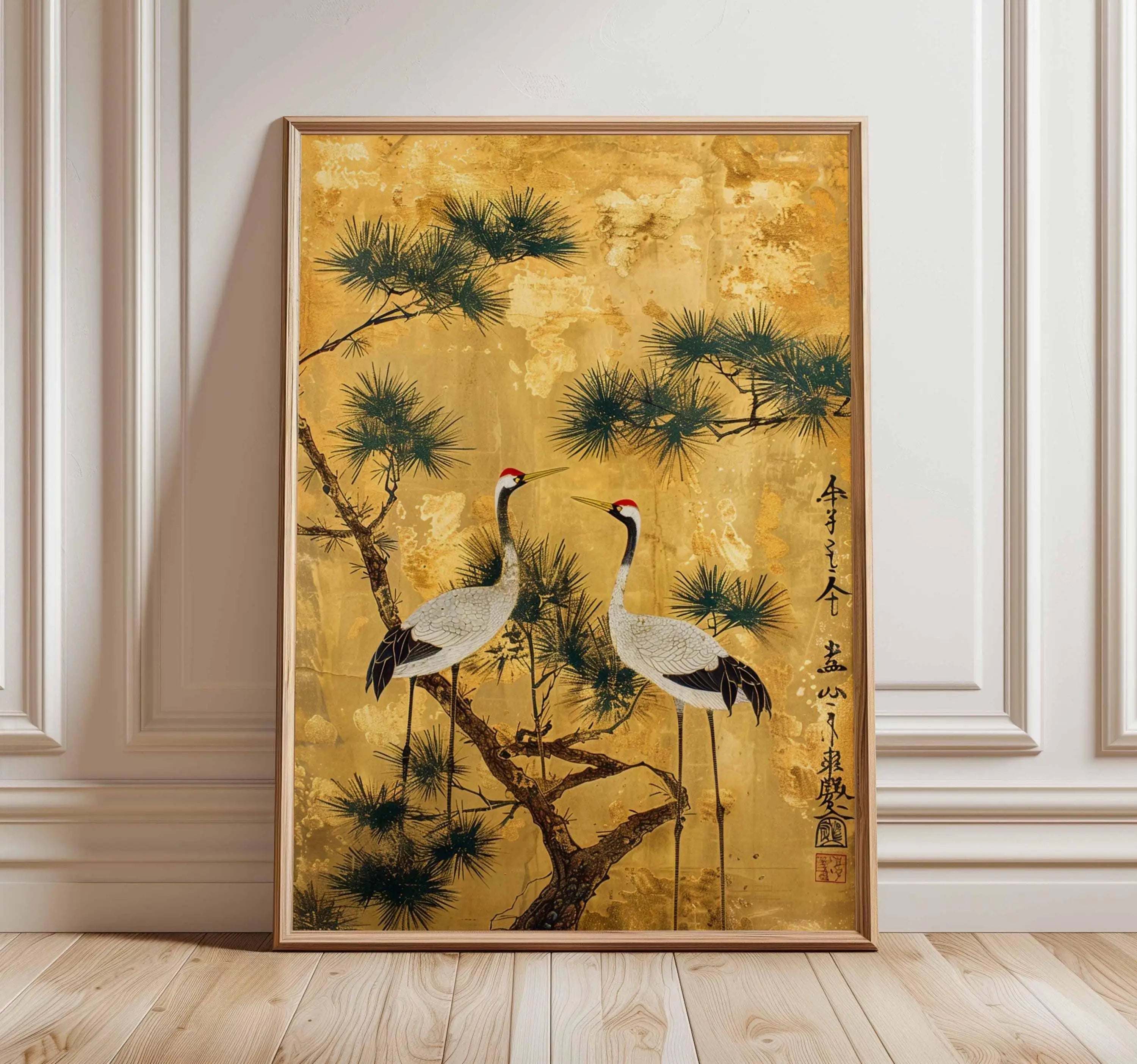 Quadro Decorativo Garça Oriental sem Moldura — Arte Zen para Sala e Quarto