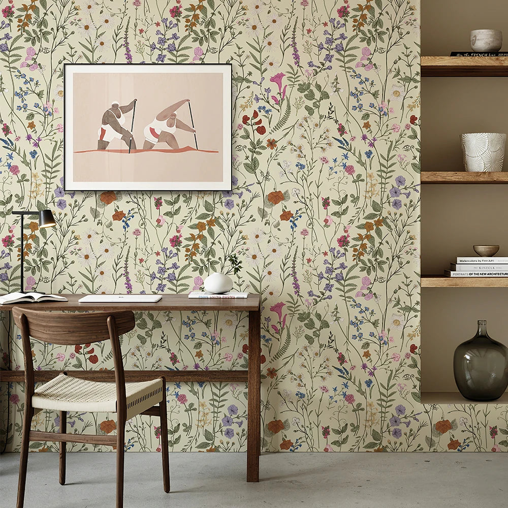 Papel de Parede Floral Amarelo Claro PVC Autocolante — Para Cozinha, Banheiro e Móveis