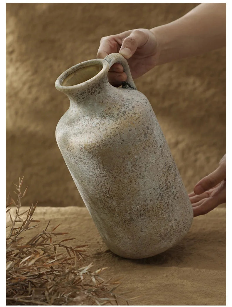 Vaso Cerâmica Retrô CAPIRON para Flores Secas Wabi Sabi — Nórdico para Estante e Sala