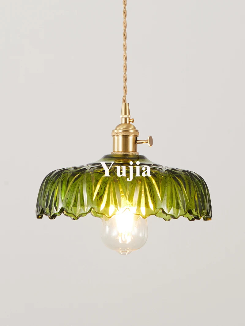 Pendente Nórdico Vidro Verde — Luminária de Latão para Cozinha e Sala de Jantar