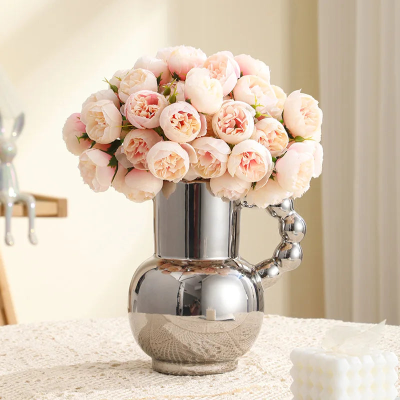 Vaso de Cerâmica Moderno com Alça — Vaso para Arranjos de Flores em Sala