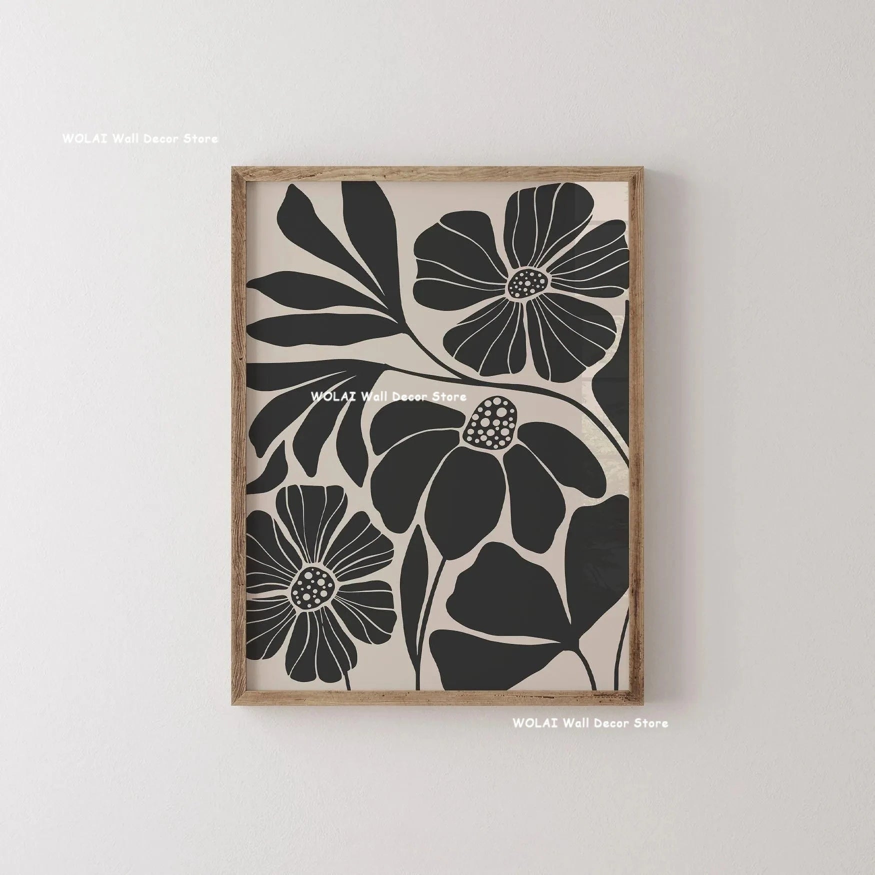 Quadro Decorativo Plantas Bege e Preto — Arte Floral Minimalista para Sala