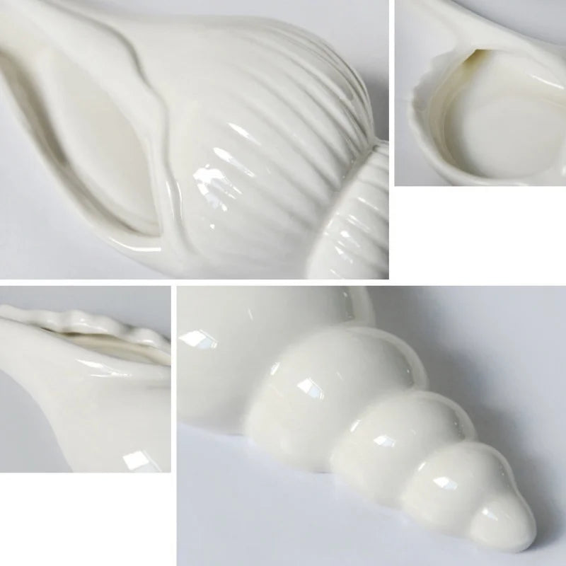 Vaso Cerâmica Branco Formato Concha do Mar — Pendurado na Parede Decoração Moderna