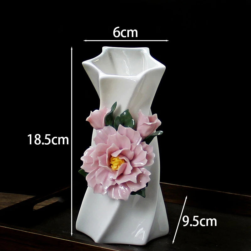 Vaso Decorativo de Cerâmica Pintado à Mão — Mini Vaso com Flores Secas para Mesa