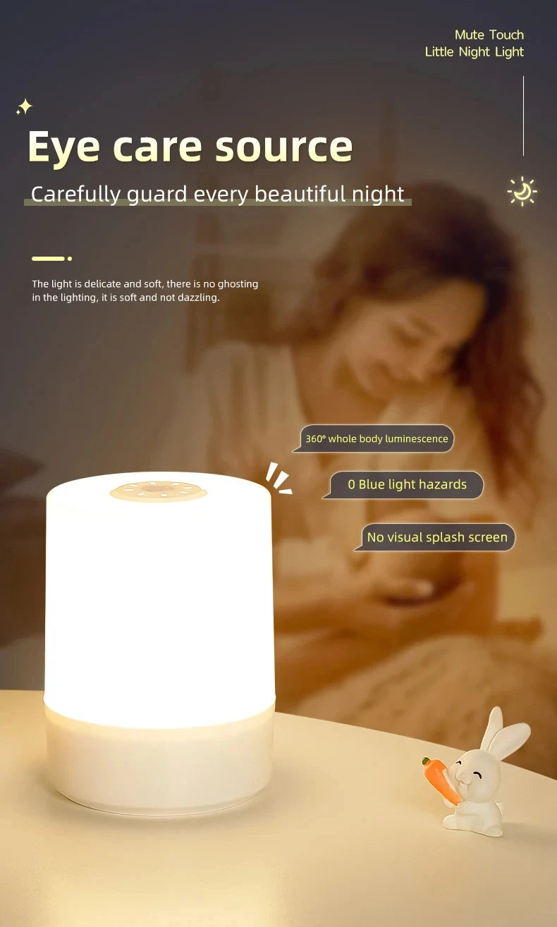 Luminária de Mesa Touch com Luz Noturna — 3 Modos Reguláveis e Recarregável para Quarto