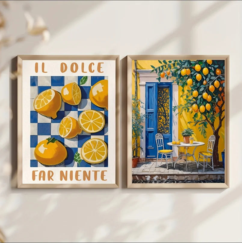 Quadro Decorativo Jardim de Limões Retrô — Arte Botânica para Sala e Escritório