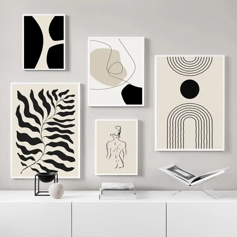 Quadro Decorativo Geométrico Boho Preto e Bege — Arte Abstrata para Sala