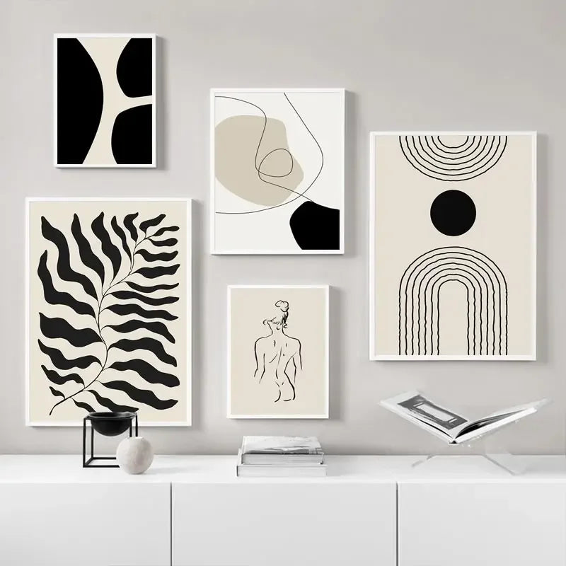 Quadro Decorativo Geométrico Boho Preto e Bege — Arte Abstrata para Sala