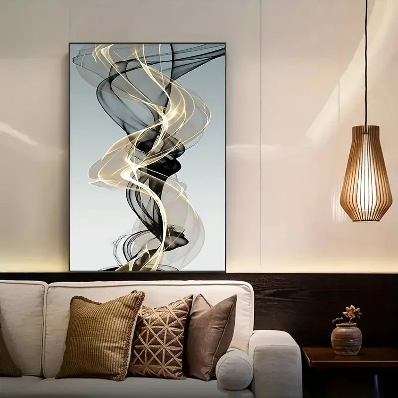 Kit 3 Quadros Canvas Ribbon Abstrato — Arte Nórdica para Quarto, Sala e Corredor