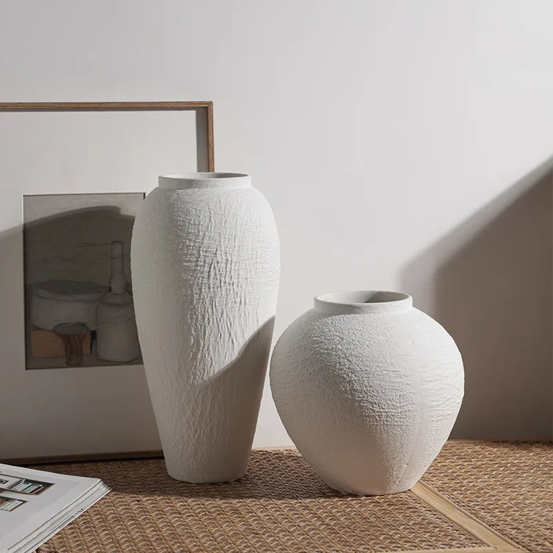 Vaso Wabi Sabi Cerâmica Minimalista — Flores Secas Estilo Mármore e Travertino