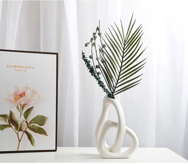 Vaso Cerâmica Abstrato CAPIRON — Arranjo Floral e Capim dos Pampas para Sala e Escritório