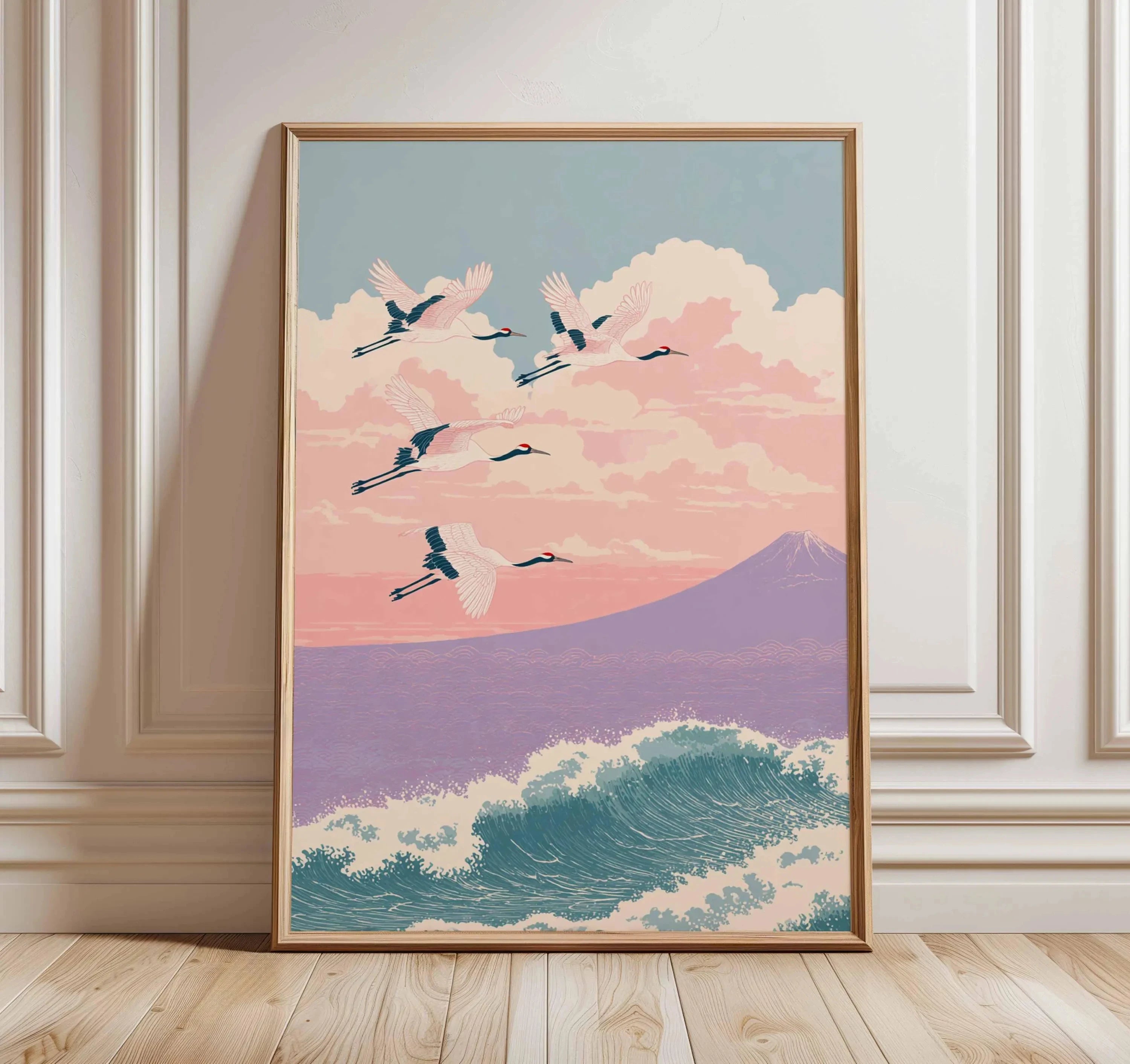 Quadro Decorativo Garça Oriental sem Moldura — Arte Zen para Sala e Quarto
