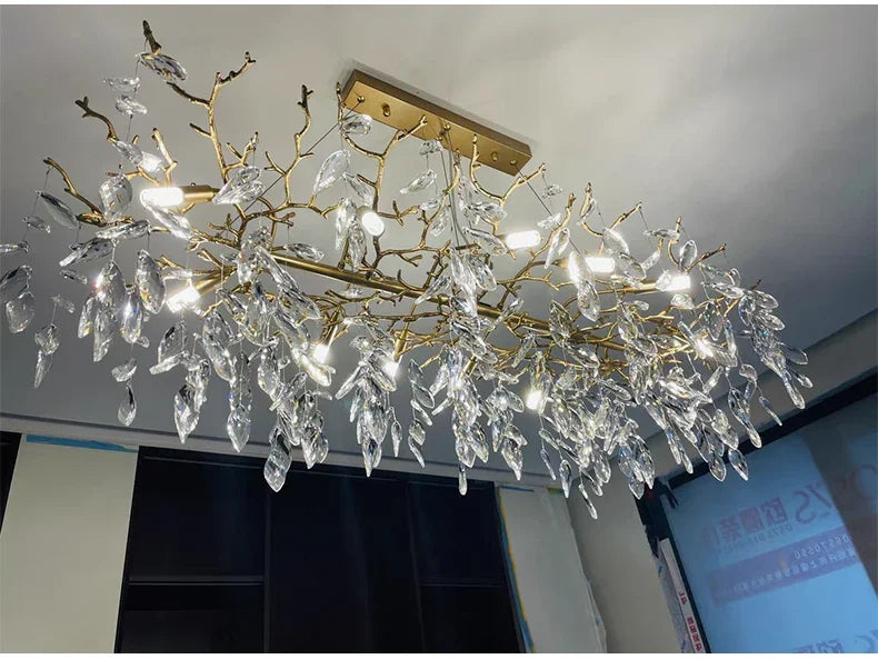 Lustre de Cristal Dourado LED — Pendente de Luxo para Sala