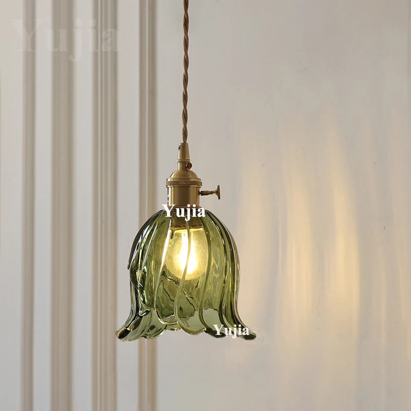 Pendente Nórdico Vidro Verde — Luminária de Latão para Cozinha e Sala de Jantar