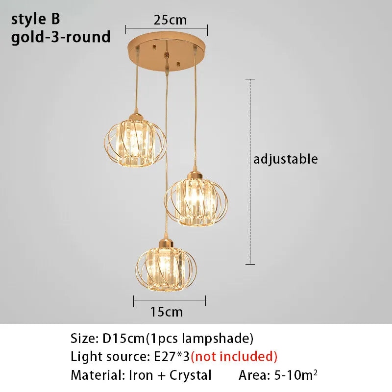 Lustre de Cristal LED Pendente — Luminária Nórdica Preta para Sala de Jantar