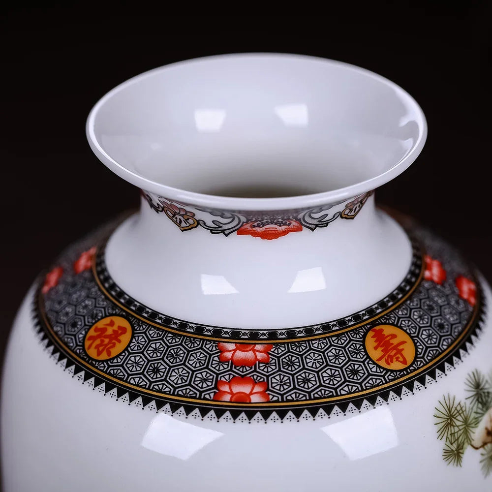 Vaso Cerâmica Jingdezhen Tradicional Chinês — Para Flores e Decoração de Sala