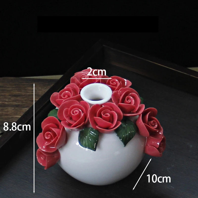Vaso Decorativo de Cerâmica Pintado à Mão — Mini Vaso com Flores Secas para Mesa