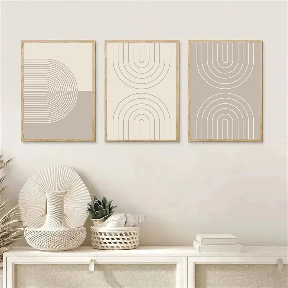 Quadro Canvas Bege Minimalista Boho — Poster Abstrato para Quarto e Sala Estilo Nórdico