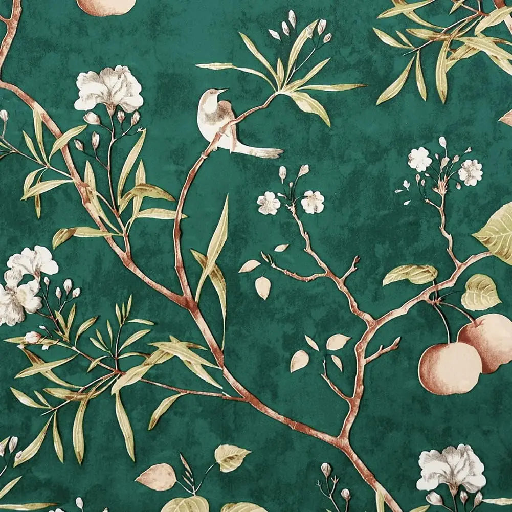 Papel de Parede Floral Verde Autocolante Removível — Impermeável para Quarto e Sala
