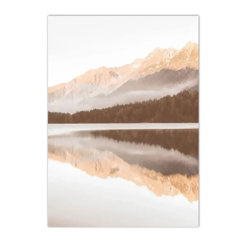 Quadro Decorativo Pôr do Sol Lago e Barco — Arte de Paisagem Nórdica para Sala