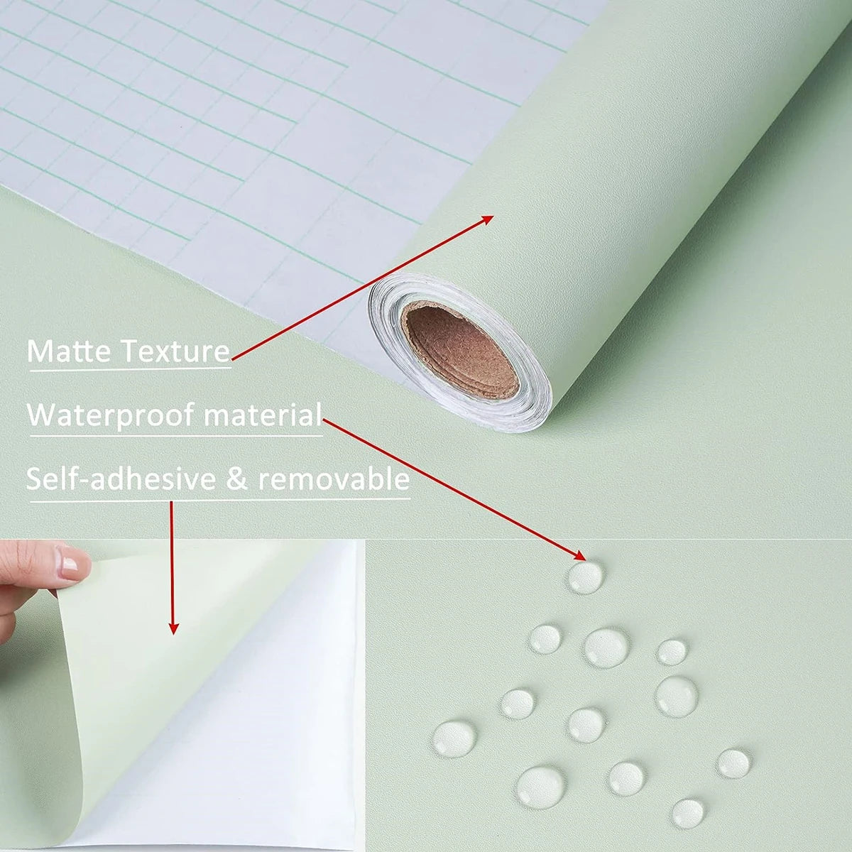 Papel de Parede PVC Autocolante Fosco Verde, Branco e Preto — Para Sala e Prateleiras