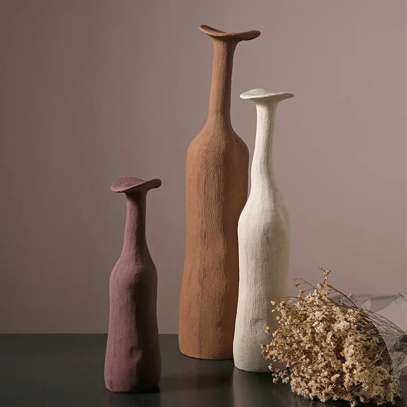 Vaso Cerâmica Nórdico Cores Morandi — Arte Primitiva para Arranjos Florais e Sala