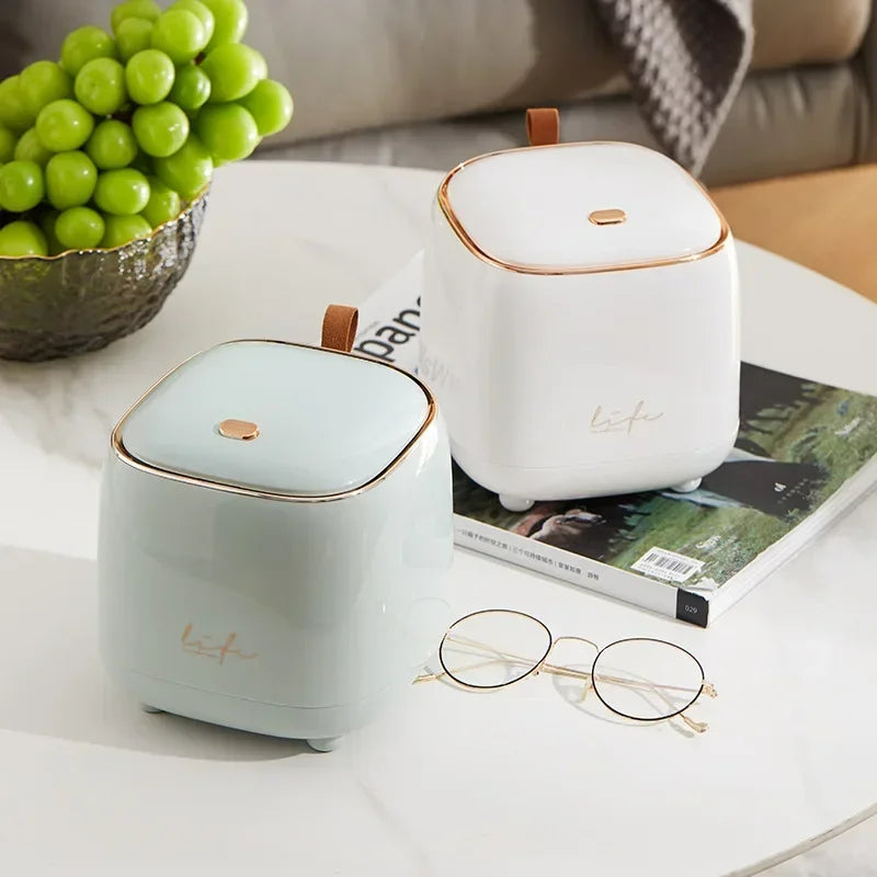 Mini Lixeira de Mesa Luxo Dupla Camada com Tampa de Pressão — Design Premium Moderno