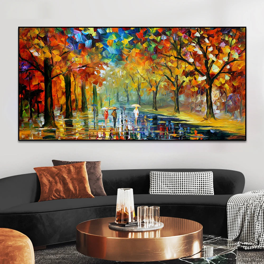 Quadro Decorativo Jardim Chuvoso Colorido — Arte de Paisagem Abstrata para Sala e Quarto