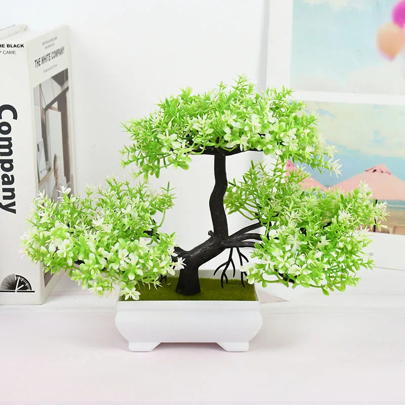 Bonsai Artificial com Vaso e Flores — Mini Árvore Decorativa para Mesa e Escritório