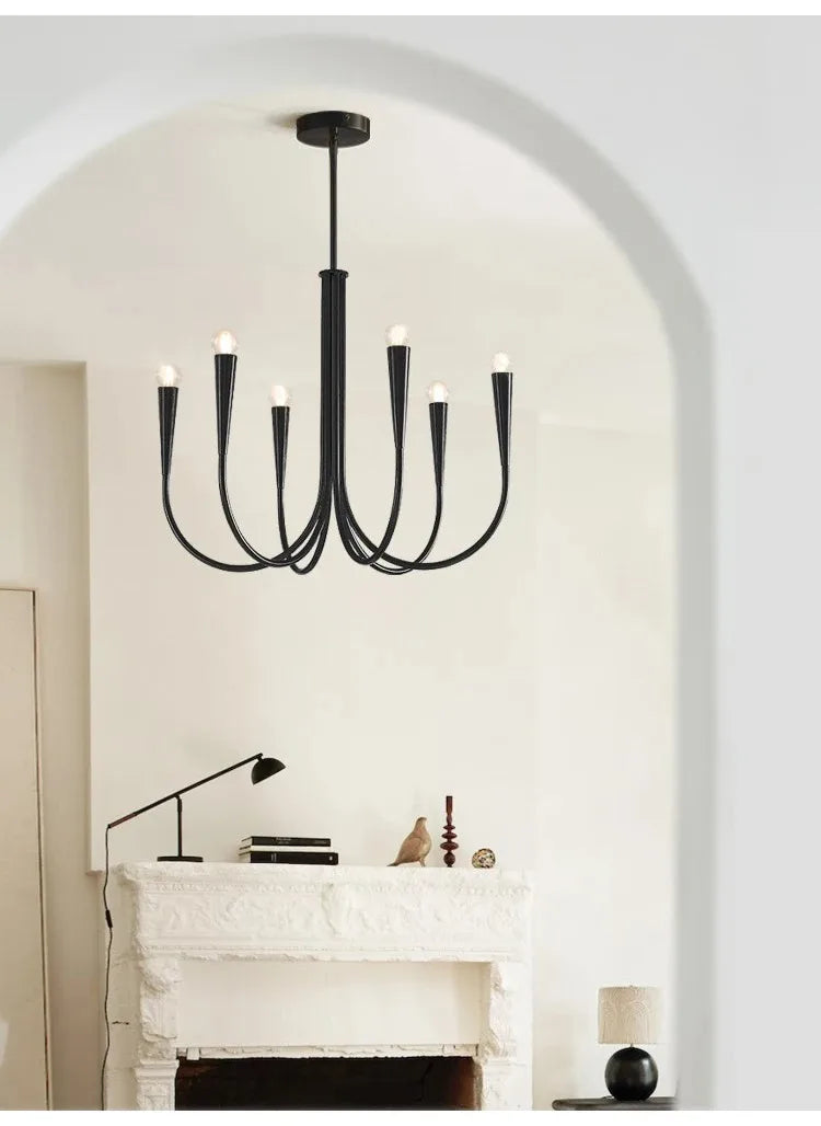 Lustre de Vela Pendente Preto Estilo Francês — Luminária de Luxo para Sala de Estar