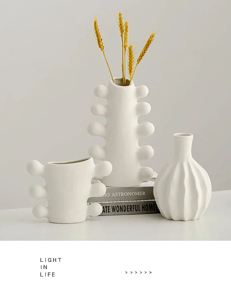 Vaso Cerâmica Sem Esmalte CAPIRON — Branco Boho Nórdico para Flores Secas e Casamento