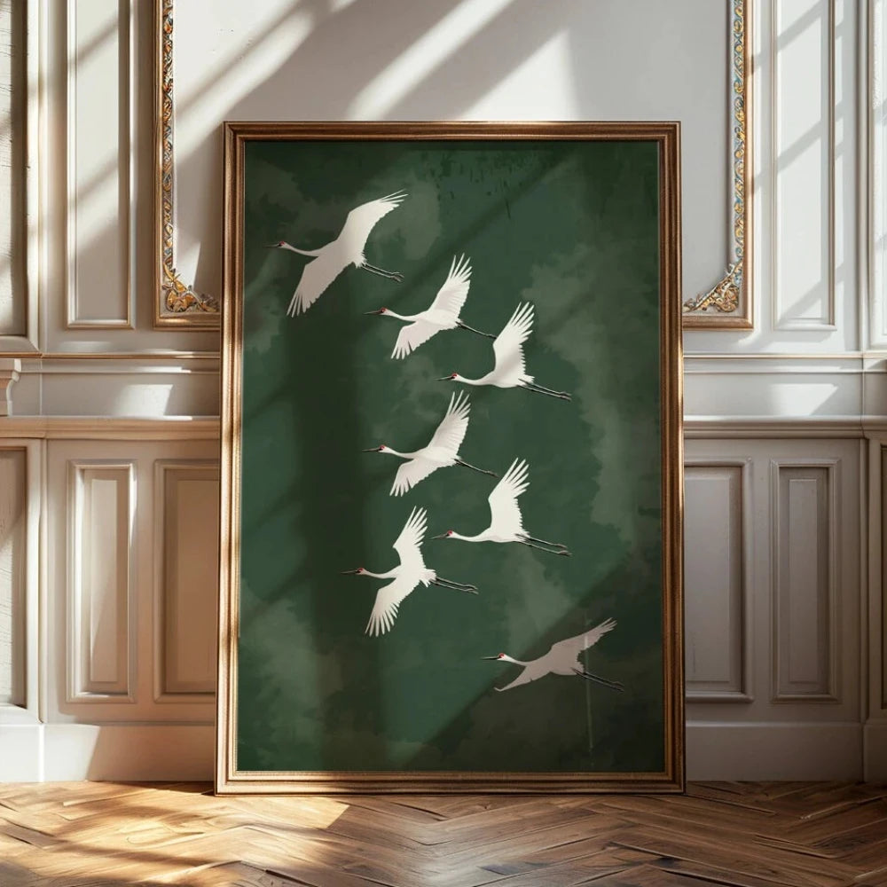 Quadro Decorativo Garça Oriental sem Moldura — Arte Zen para Sala e Quarto