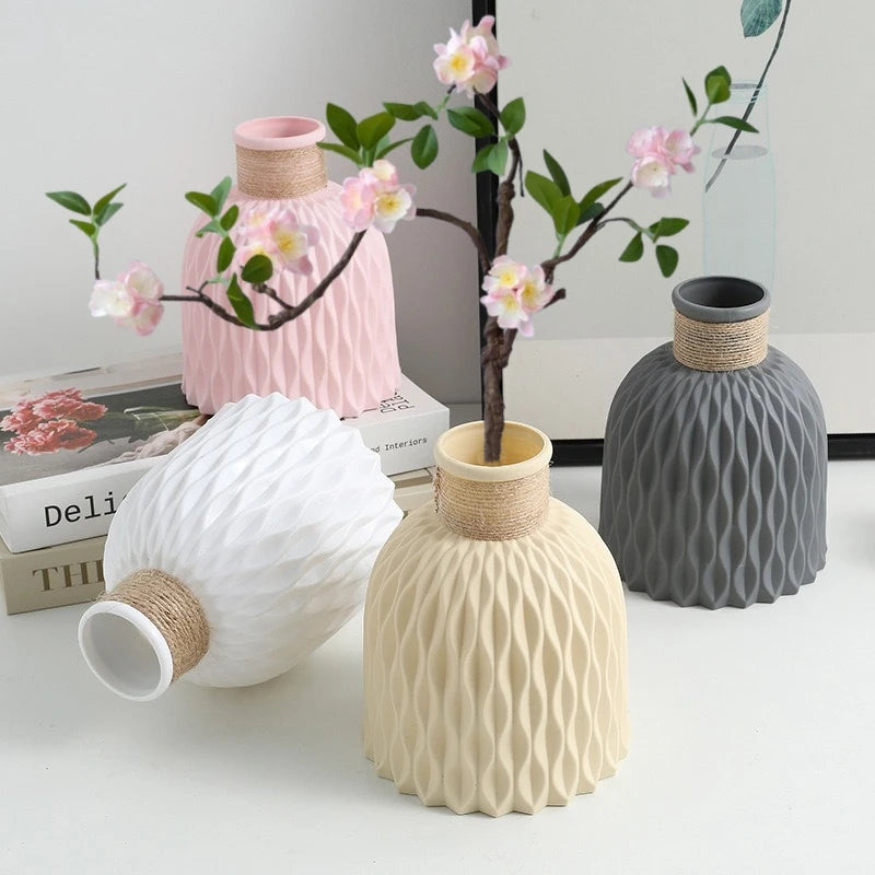 Vaso Plástico Estilo Cerâmica Trançado Abacaxi — Arranjo Floral Criativo Decoração