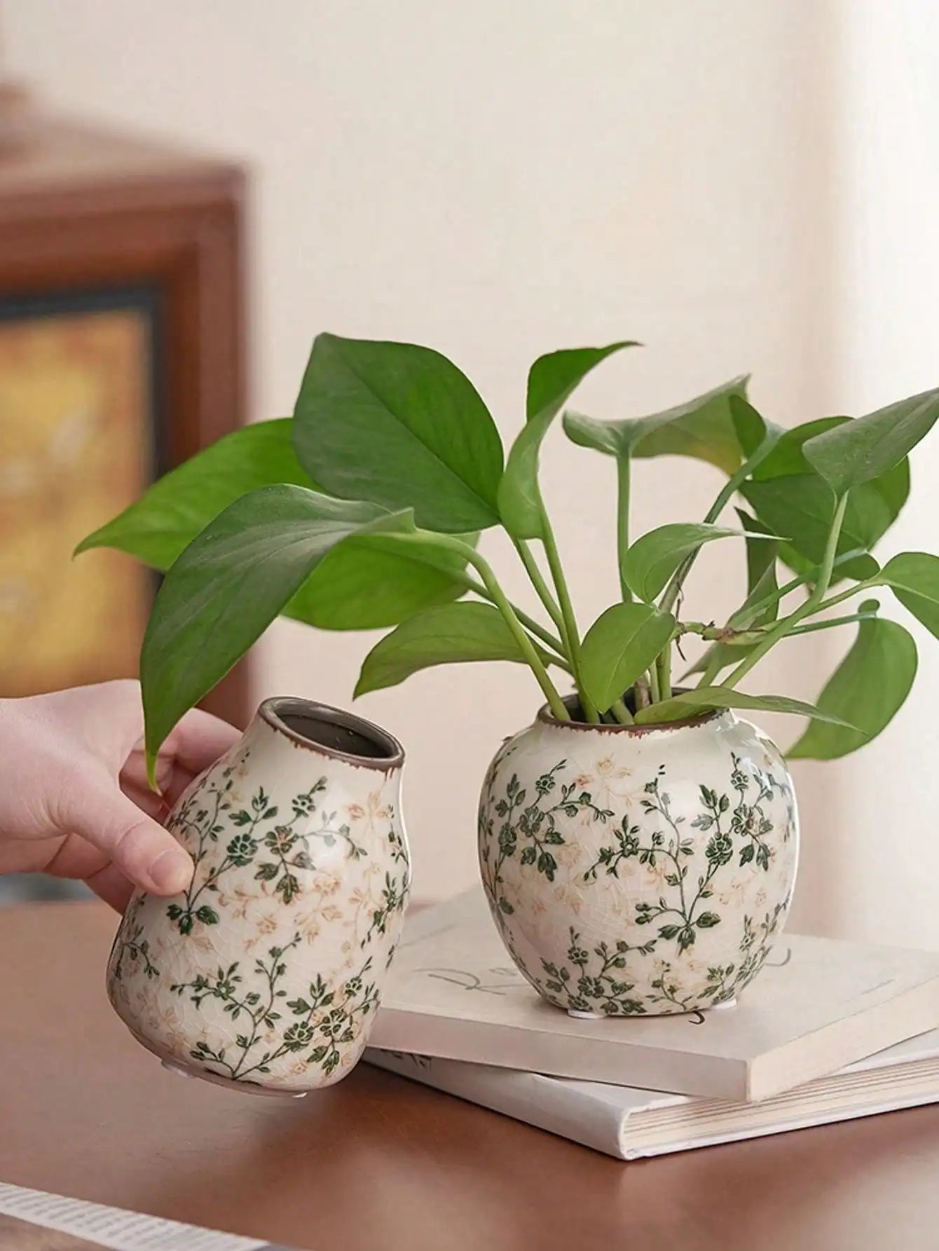 Vaso Cerâmica Rachado Gelo Artesanal Boho — Pequeno para Flores Secas e Escritório