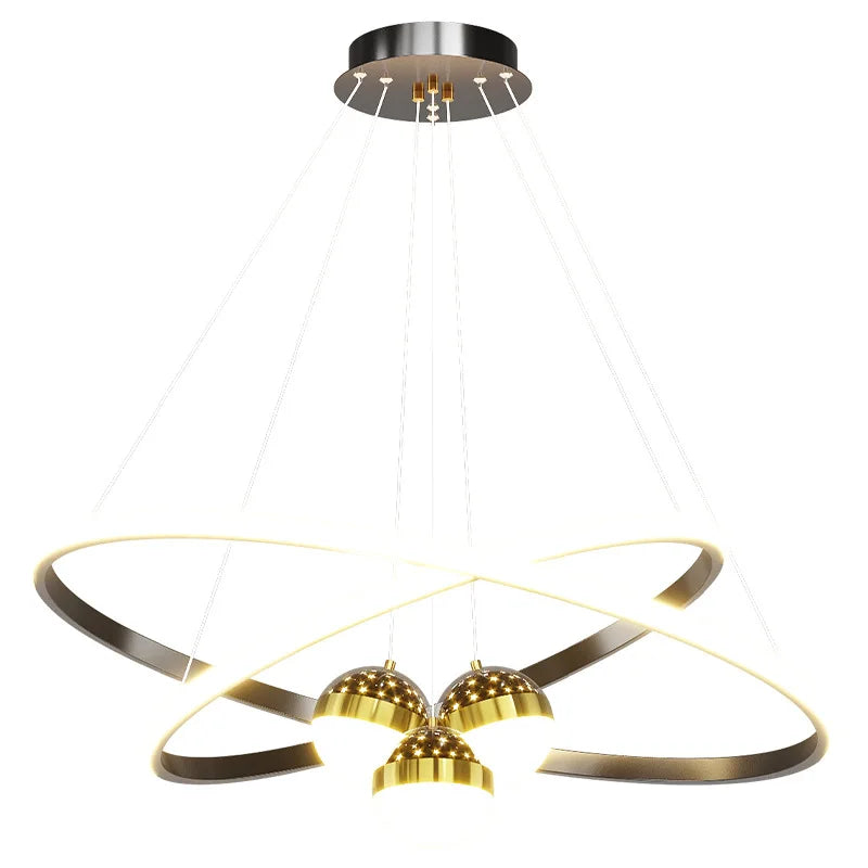 Pendente LED Circular Nórdico — Lustre Preto e Dourado para Sala, Cozinha e Quarto