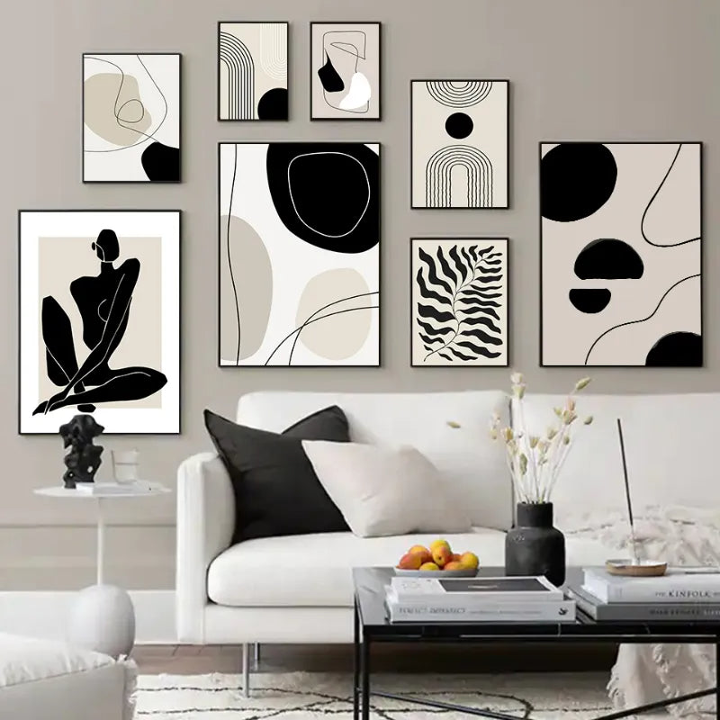 Kit Quadros Geometrico Folhas Arco-Iris Boho — Arte Abstrata Nórdica para Sala