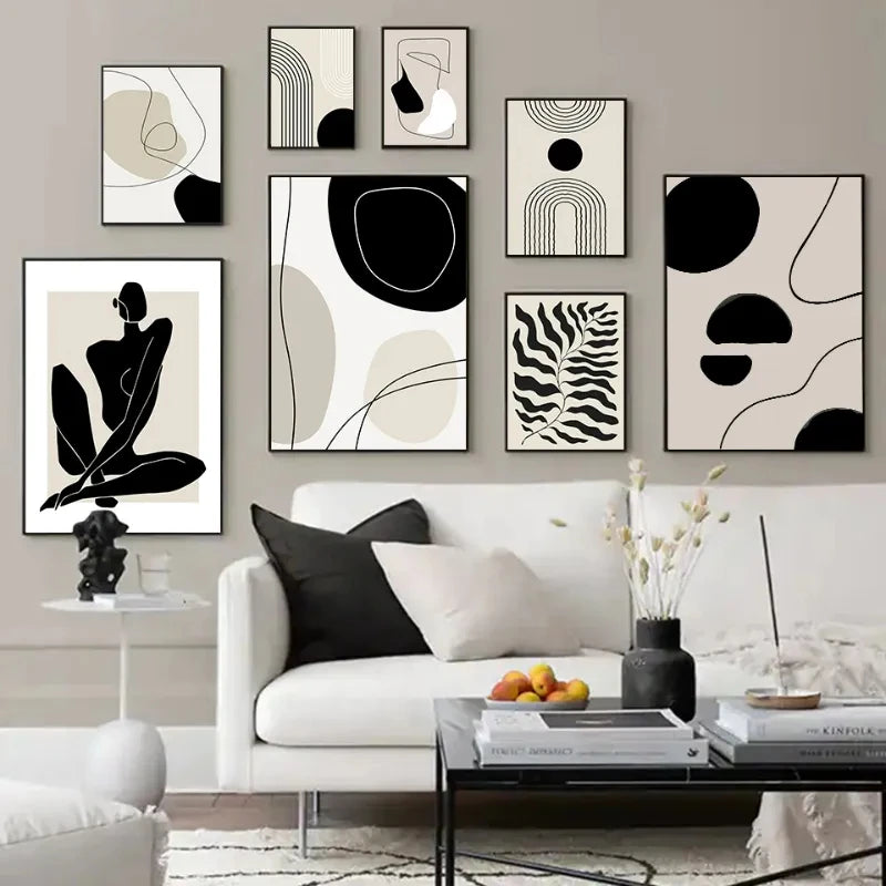 Kit Quadros Geometrico Folhas Arco-Iris Boho — Arte Abstrata Nórdica para Sala