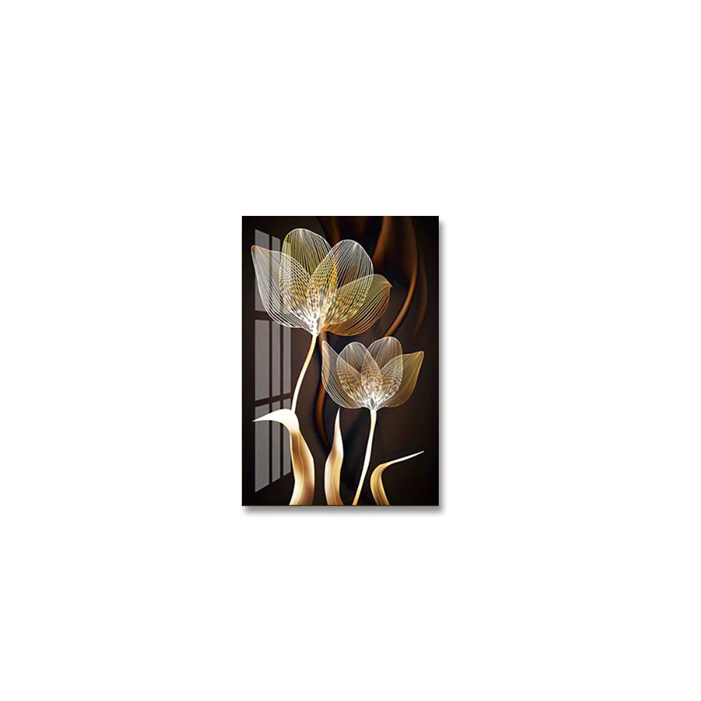 Kit 3 Quadros Flores Preto e Dourado — Arte Abstrata Moderna para Sala