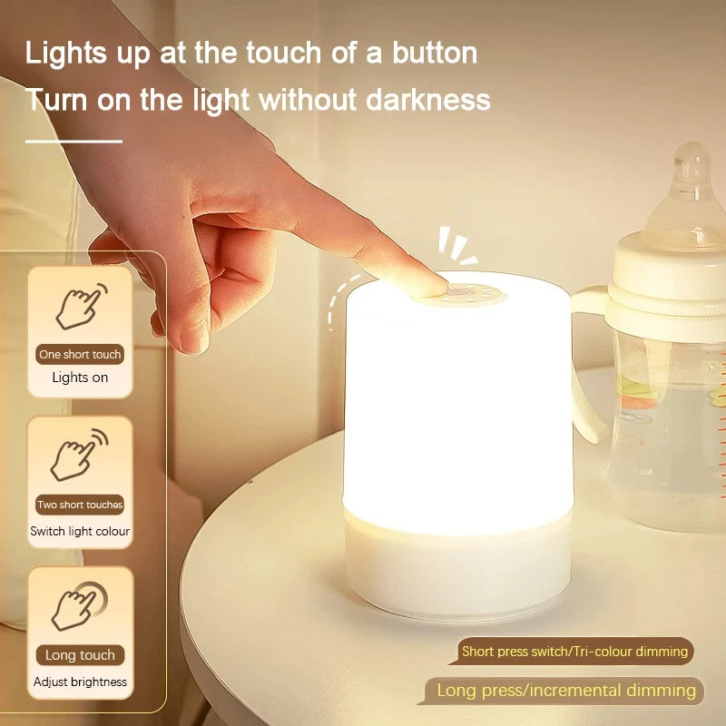 Luminária de Mesa Touch com Luz Noturna — 3 Modos Reguláveis e Recarregável para Quarto