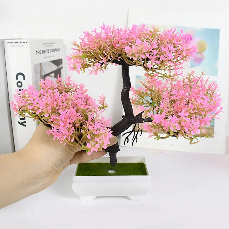 Bonsai Artificial com Vaso e Flores — Mini Árvore Decorativa para Mesa e Escritório