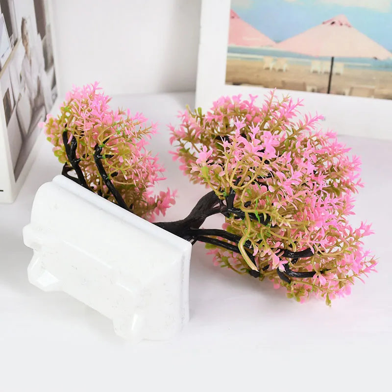Bonsai Artificial com Vaso e Flores — Mini Árvore Decorativa para Mesa e Escritório